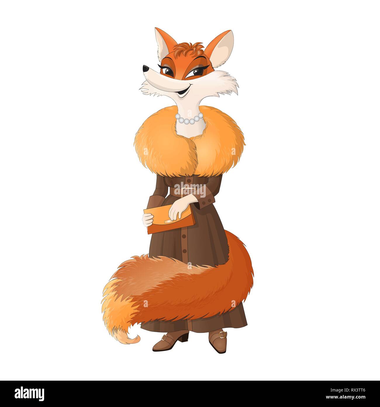 Cartoon Charakter der elegante Fuchs mit schicke Handtasche Vector Illustration Stock Vektor