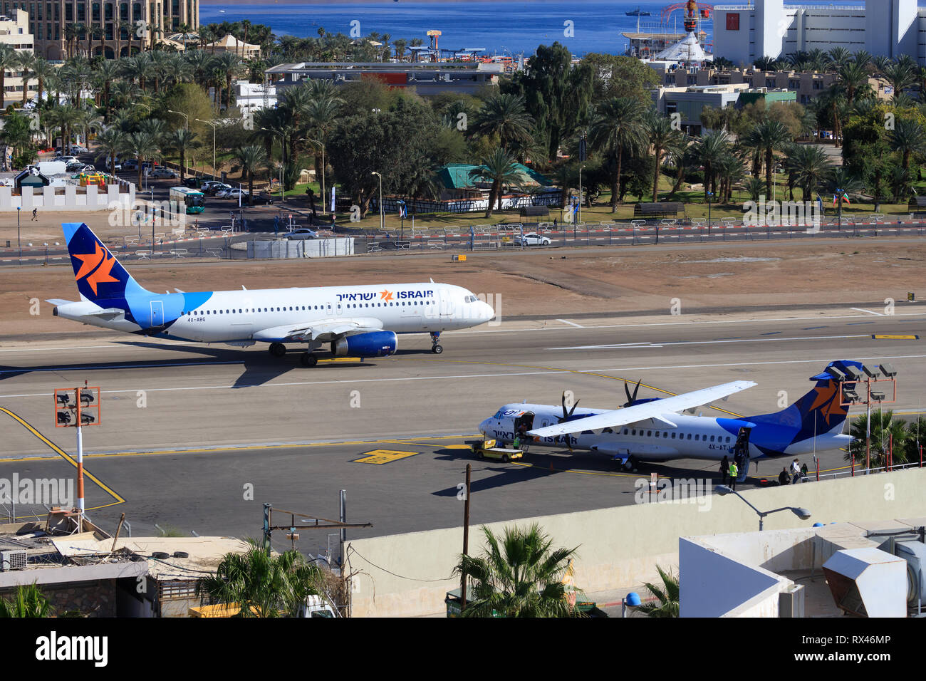 Eilat, Israel - 24. Februar 2019: Israir Airlines Airbus A320 am alten Eilat International Airport. Stockfoto