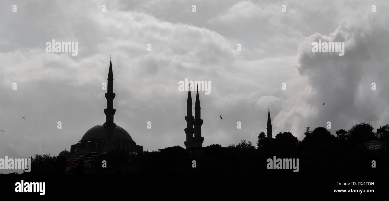 Moschee, Minarett, Dome Silhouette Stockfoto