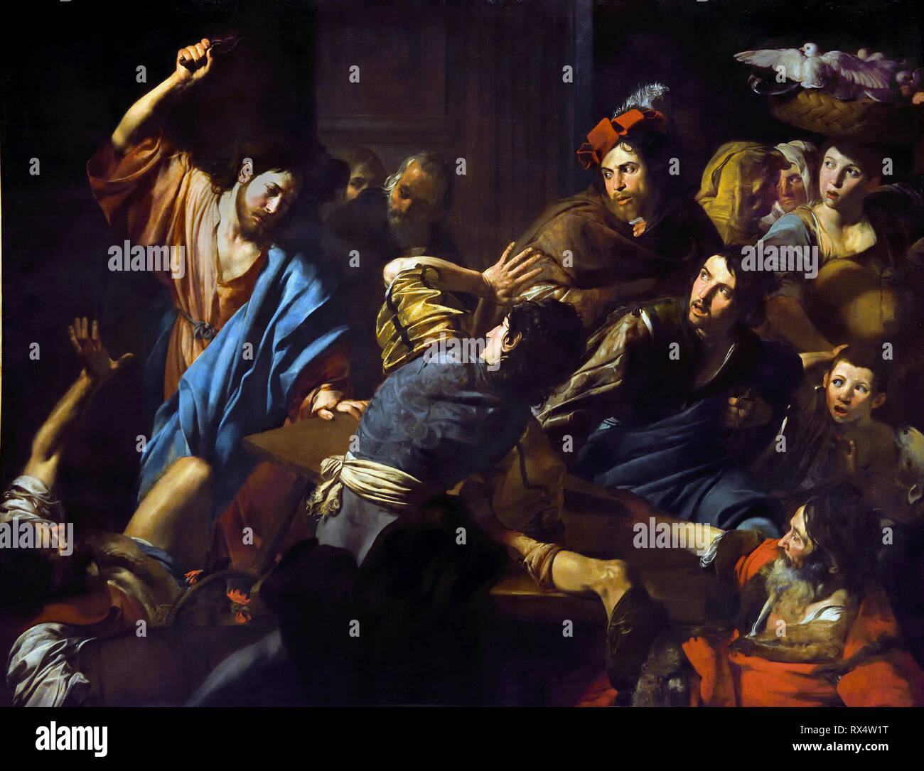 Christus fahren die Händler aus dem Tempel 1618-1622 von Valentin de Boulogne, Frankreich, Französisch, (Caravaggists, Stil von Caravaggio) Stockfoto