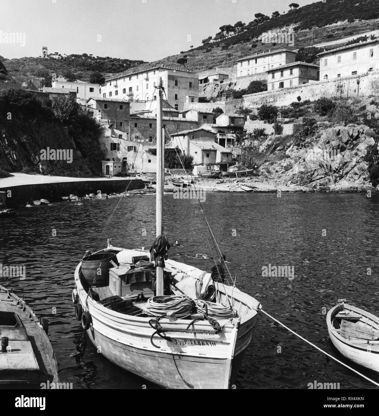 Hafen, Insel Gorgona, Toskana, Italien 1963 Stockfoto