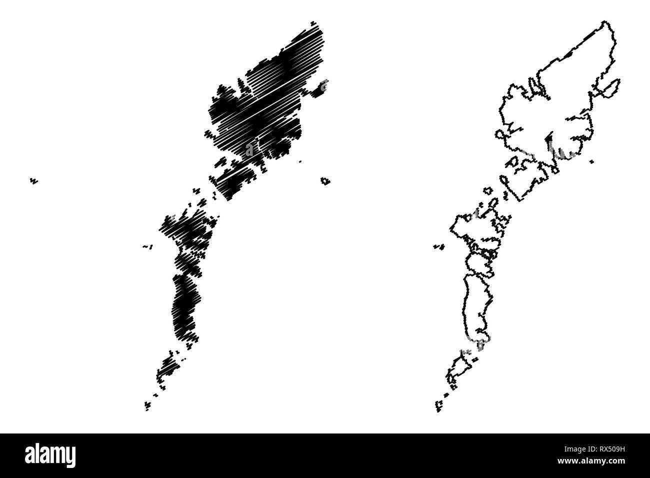 Comhairle Nan Eilean Siar (Vereinigtes Königreich, Schottland, lokale Regierung in Schottland) Karte Vektor-illustration, kritzeln Skizze Na h-eileanan Siar (Äußere Stock Vektor