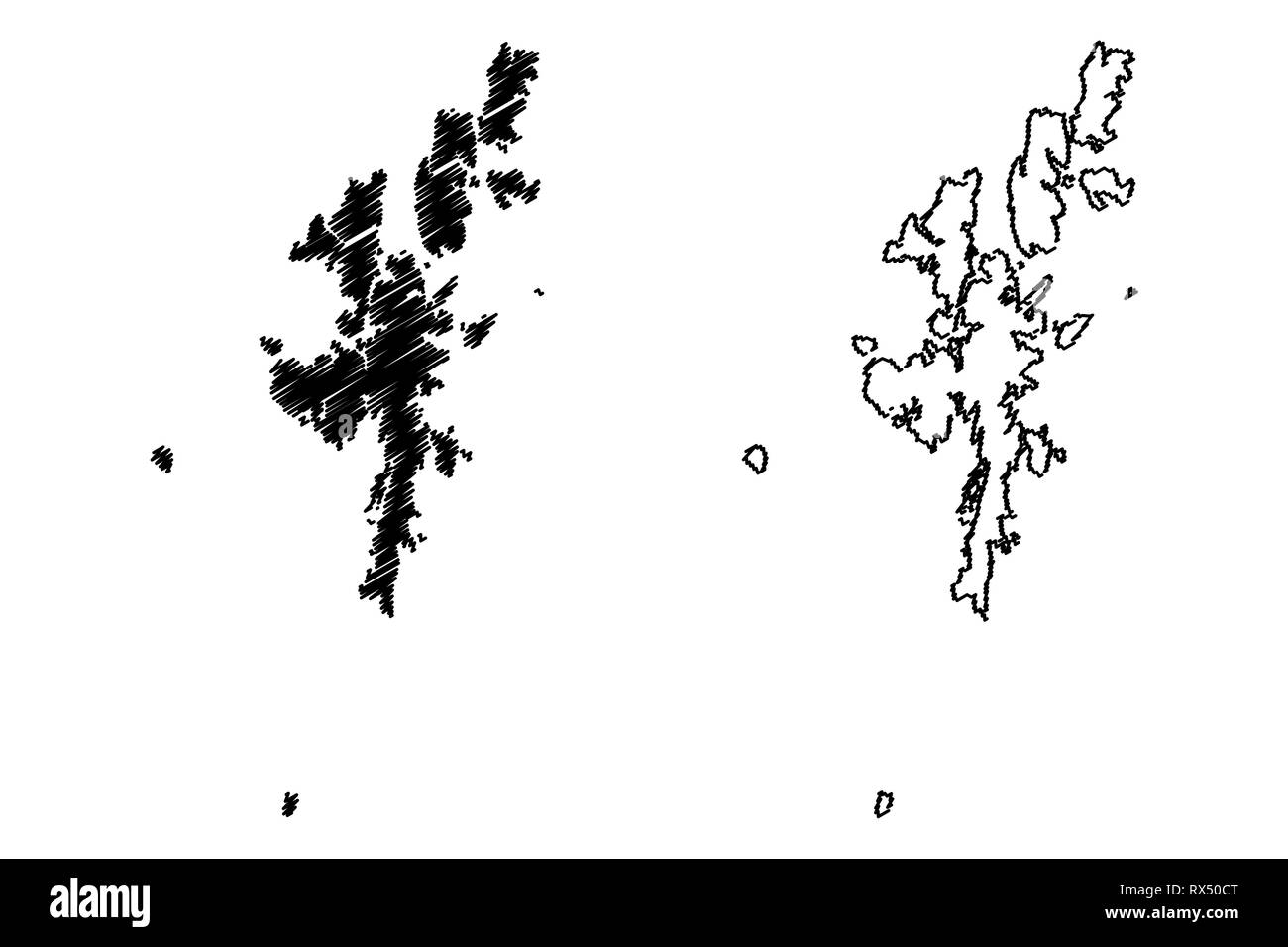 Shetland Inseln (Vereinigtes Königreich, Schottland, lokale Regierung in Schottland) Karte Vektor-illustration, kritzeln Skizze Zetland (Nördliche Inseln) Karte anzeigen Stock Vektor