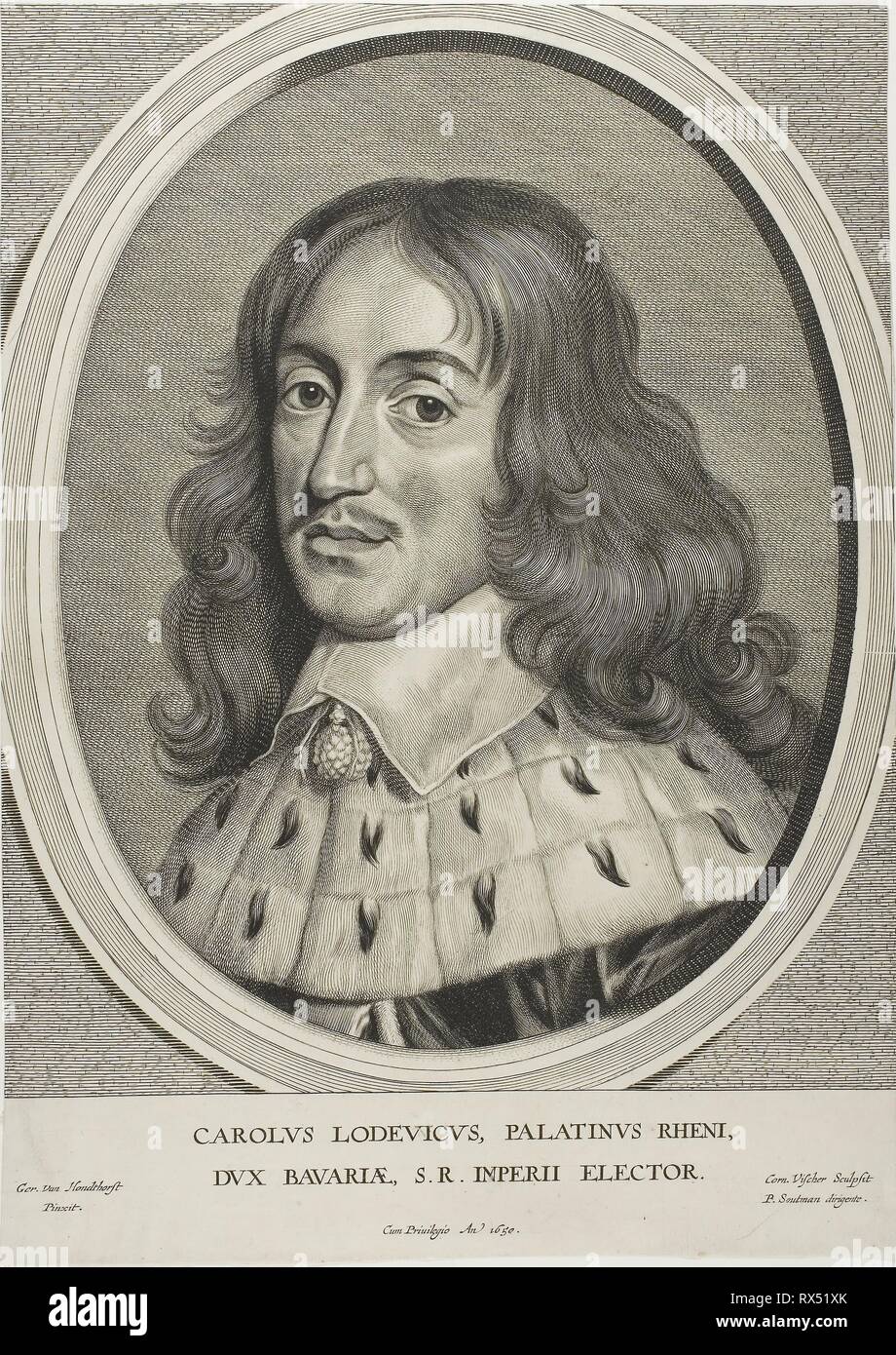 Herzog Karl Ludwig von der Pfalz. Cornelis Visscher, der Ältere (Niederländischen, C. 1520-1586); nach Gerrit van Honthorst (Niederländisch, 1590-1656). Datum: 1540-1586. Abmessungen: . Gravur auf Papier. Herkunft: Holland. Museum: Das Chicago Art Institute. Stockfoto