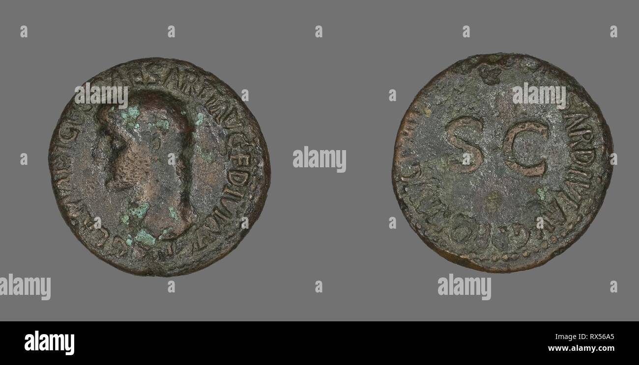 Als (Münze) porträtiert Germanicus. Roman, in Rom geprägt. Datum: 39 AD-41 AD. Abmessungen: Durchm. 2,8 cm; 10.36 g. Bronze. Herkunft: Römische Reich. Museum: Das Chicago Art Institute. Thema: Alte römische. Stockfoto