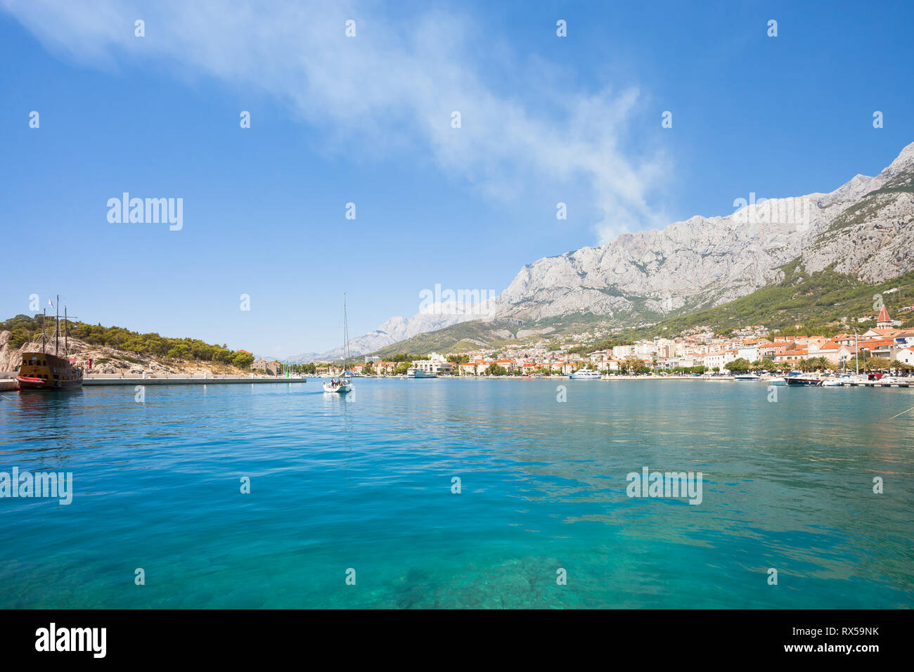 Makarska, Dalmatien, Kroatien, Europa - beeindruckenden Blick über die Bucht von Makarska. Stockfoto