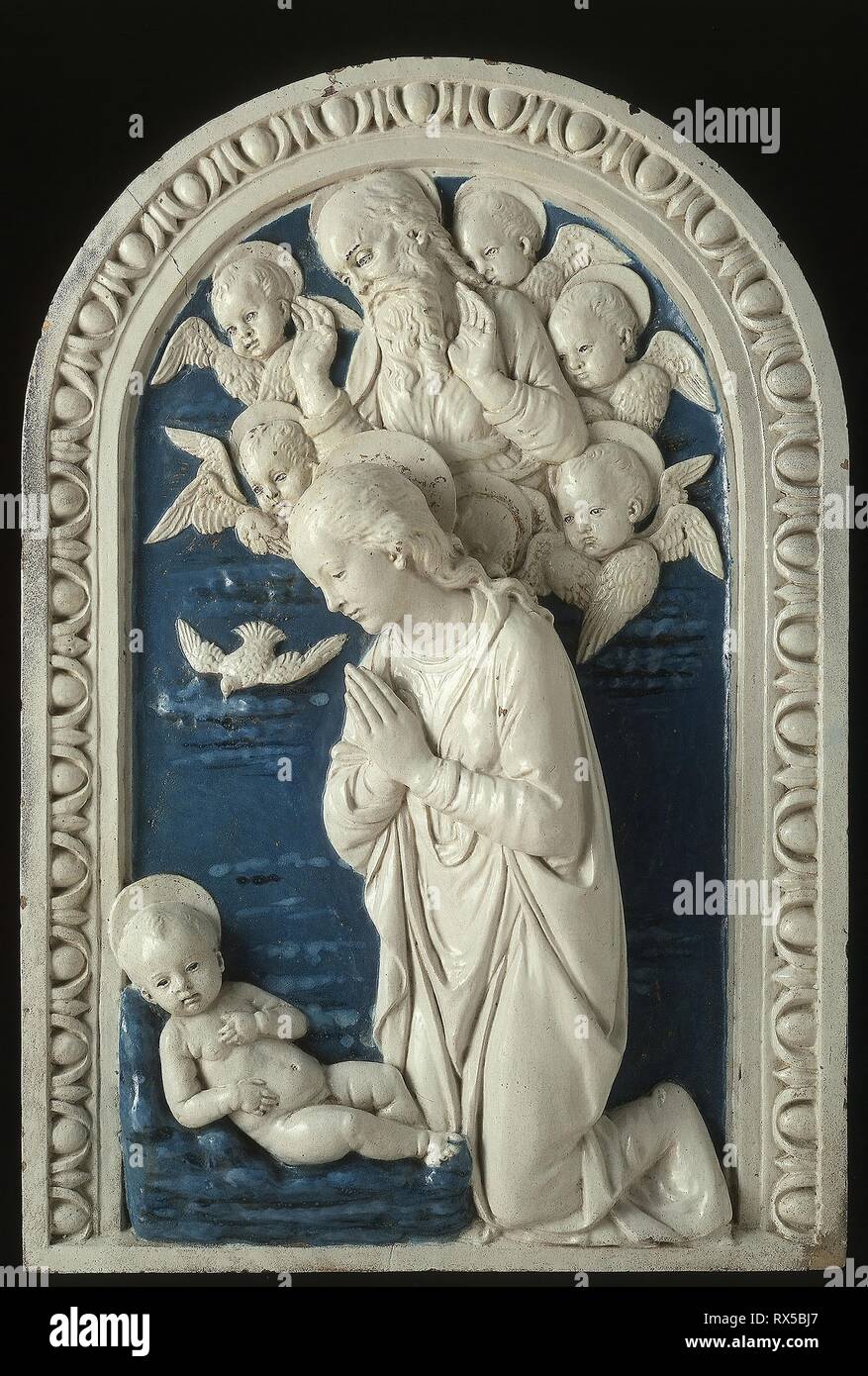 Die Anbetung des Christus Kind. Andrea Della Robbia (Werkstatt); Italienisch, 1435-1525. Datum: 1479-1525. Abmessungen: 67 x 44,5 cm (26 3/8 x 17 1/2 in.). Terrakotta und polychrome. Herkunft: Italien. Museum: Das Chicago Art Institute. Stockfoto