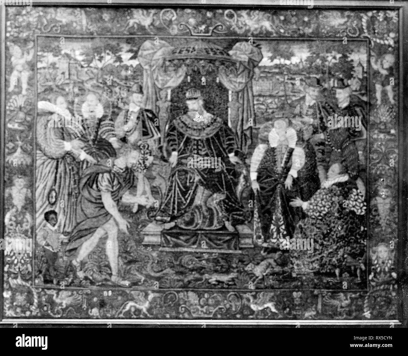 Bild. England. Datum: 1575-1600. Abmessungen: 139,7 × 170,2 × 67 cm (55 in.). Seide und Wolle; bestickt. Herkunft: England. Museum: Das Chicago Art Institute. Stockfoto
