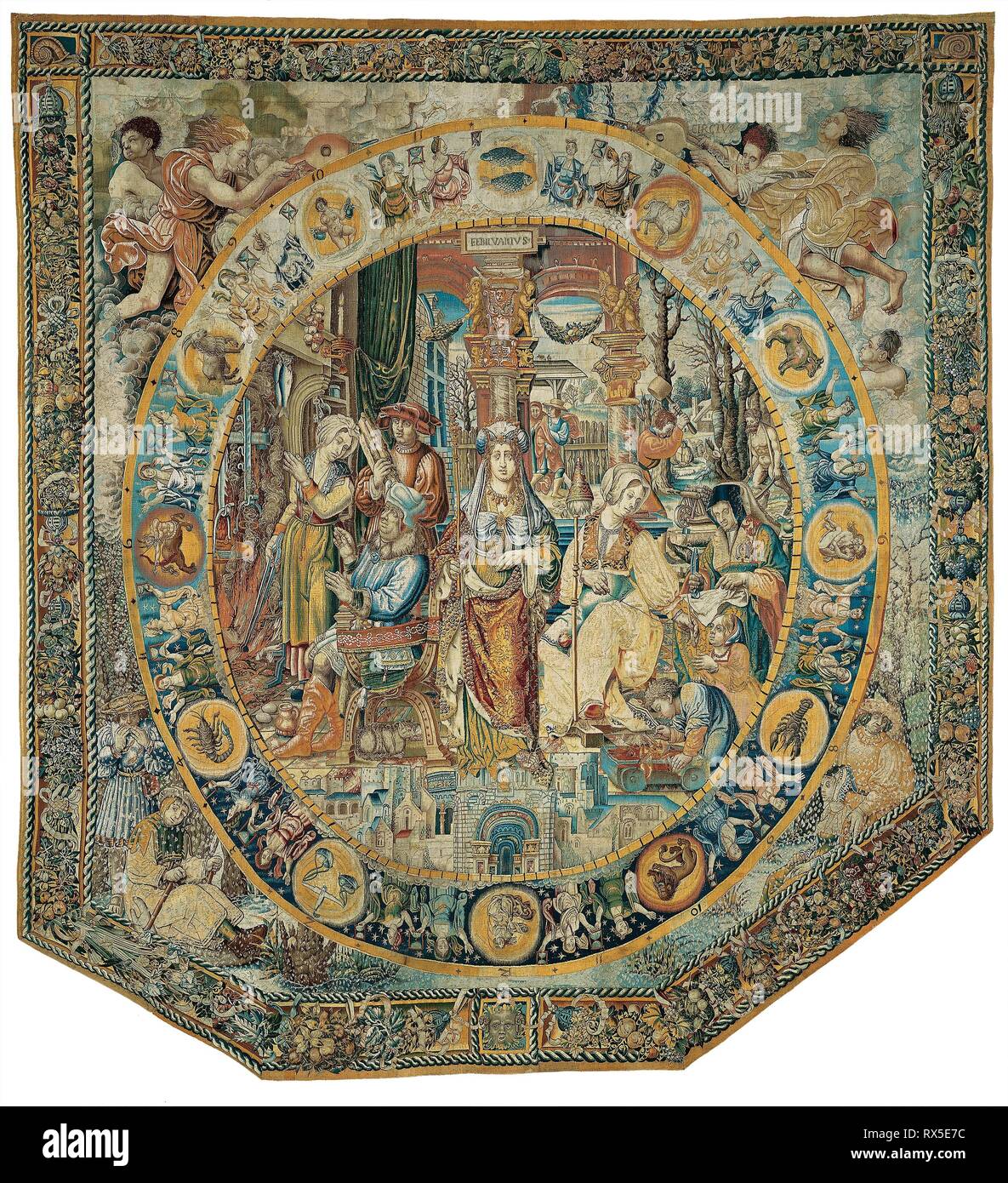 Februar aus dem Medaillon Monate. Nach einem Design von einem Unbekannten flämischen Künstler in den Kreis der Bernard van Orley (C. 1488-1541); Flandern, Brüssel. Datum: 1520-1530. Abmessungen: 402 x 427.3 cm (158 × 169 in.). Wolle und Seide, Schlitz und doppelte Verriegelung Gobelin-webart. Herkunft: Flandern. Museum: Das Chicago Art Institute. Stockfoto