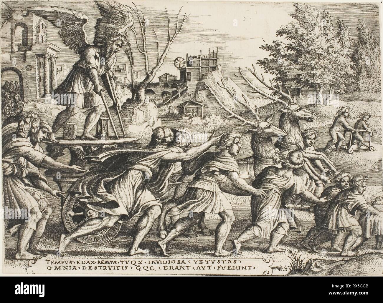 Der Triumph der Zeit, Platte vier aus dem Triumphe von Petrarca. Georg Pencz; Deutsch, C. 1500-1550. Datum: 1534-1544. Abmessungen: 151 x 210 mm (Bild/Platte/Blatt). Gravur in Schwarz auf Elfenbein Bütten. Herkunft: Deutschland. Museum: Das Chicago Art Institute. Stockfoto