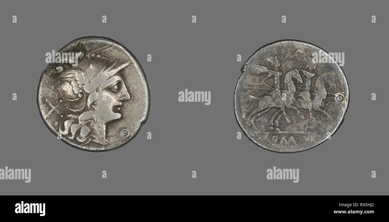 Denar (Münze), die die Göttin Roma. Roman. Datum: 189BC-180BC. Abmessungen: Durchm. 1,9 cm; 3,48 g. Silber. Herkunft: Römische Reich. Museum: Das Chicago Art Institute. Thema: Alte römische. Stockfoto