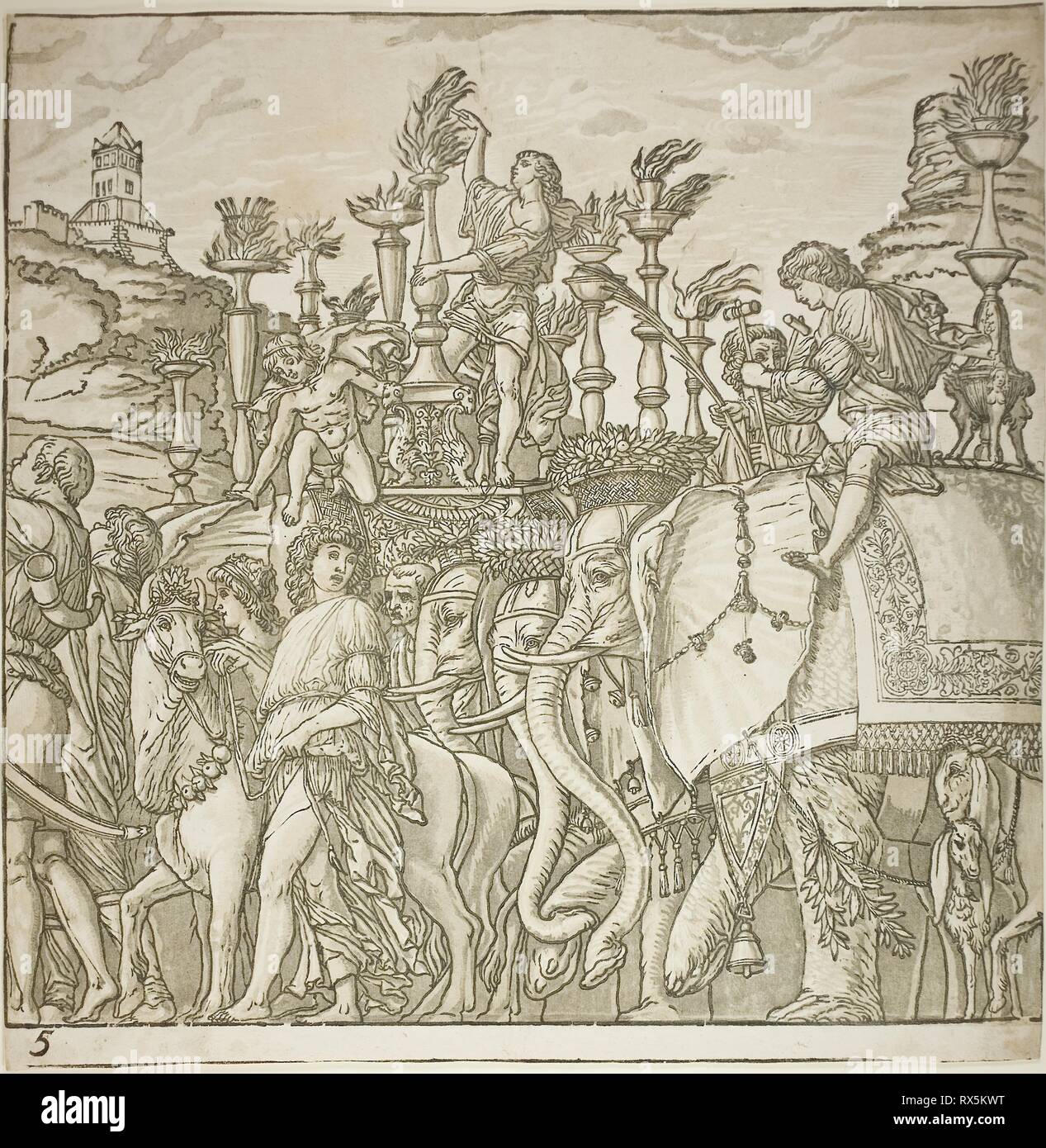 Triumph von Caesar. Andrea Andreani (Italienisch, 1558/59-1629); nach Andrea Mantegna (Italienisch, 1431-1506). Datum: 1599. Abmessungen: 380 x 378 mm (Blatt); Composite ca. 385 x 3420 mm. Chiaroscuro Holzschnitt aus vier Blocks in Schwarz und hell, mittel und dunkel grünlich grau auf weißem Bütten. Herkunft: Italien. Museum: Das Chicago Art Institute. Stockfoto