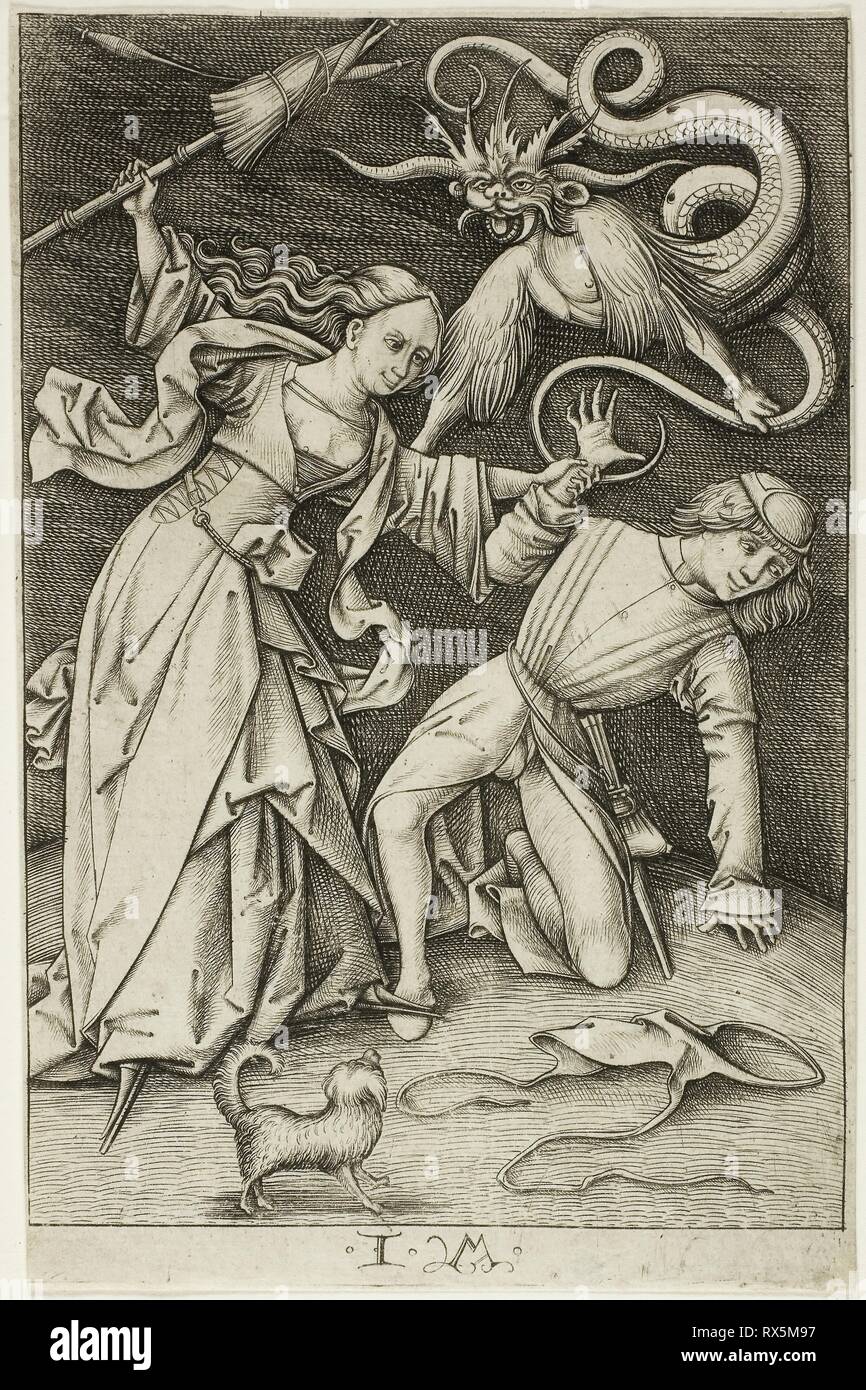 Die über die Hose zu Kämpfen. Israhel van Meckenem; Deutsch, C. 1440/45-1503. Datum: 1490-1503. Abmessungen: 168 × 109 mm. Gravur in Schwarz auf Elfenbein bedrucktes Papier gelegt. Herkunft: Deutschland. Museum: Das Chicago Art Institute. Stockfoto