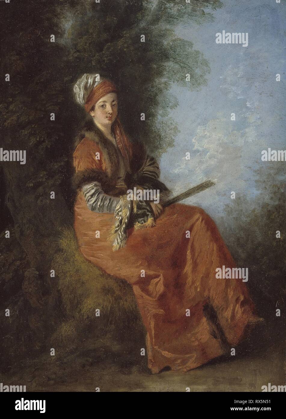 Der Träumer (La Rêveuse). Jean Antoine Watteau; Französisch, 1684-1721. Datum: 1712-1714. Abmessungen: 9 1/8 x 6 11/16 in. (23,2 × 17 cm). Öl auf Leinwand. Herkunft: Frankreich. Museum: Das Chicago Art Institute. Stockfoto