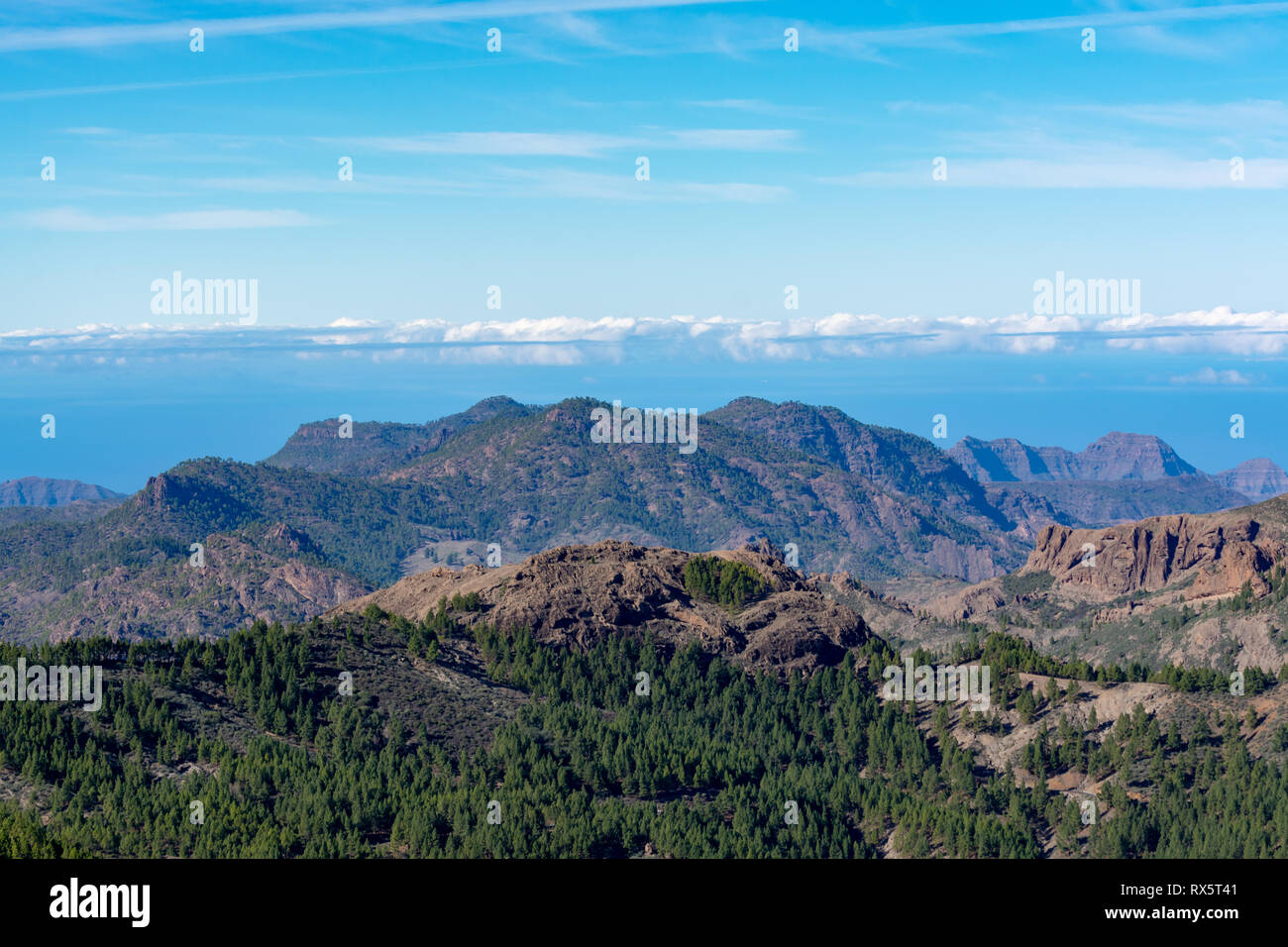 Gran Canaria Insel Berge und Täler Landschaft, Blick vom höchsten Gipfel Pico de las Nieves Stockfoto