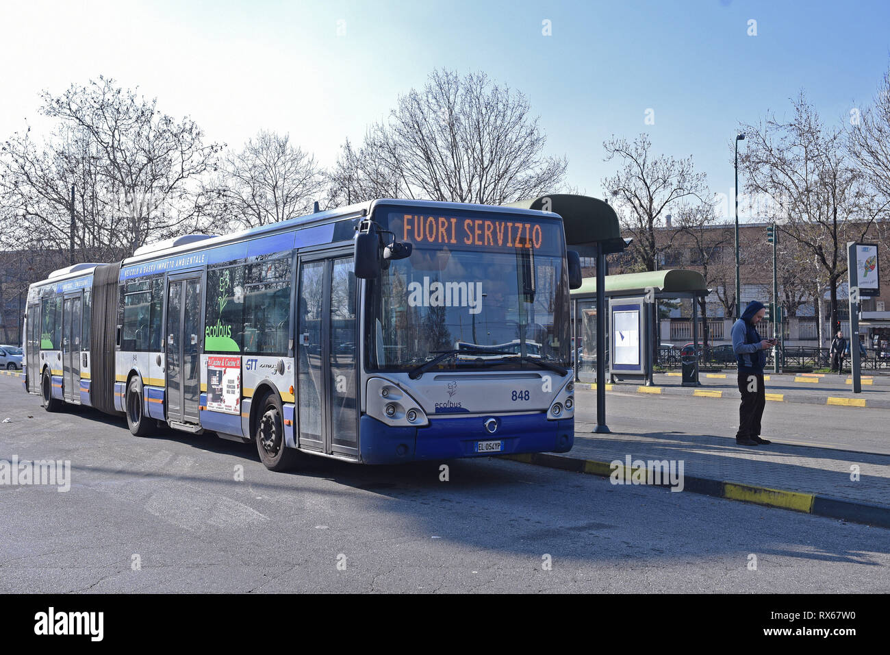 Foto/LaPresse Giordan Ambrico 08.03.2019, Turin (Italia) cronaca Sciopero mezzi pubblici Nella Foto: bus GTT Foto/LaPresse Giordan Ambrico März 08, 2019, Turin (Italien) Nachrichten Streik GTT In der Pic: bus GTT Stockfoto