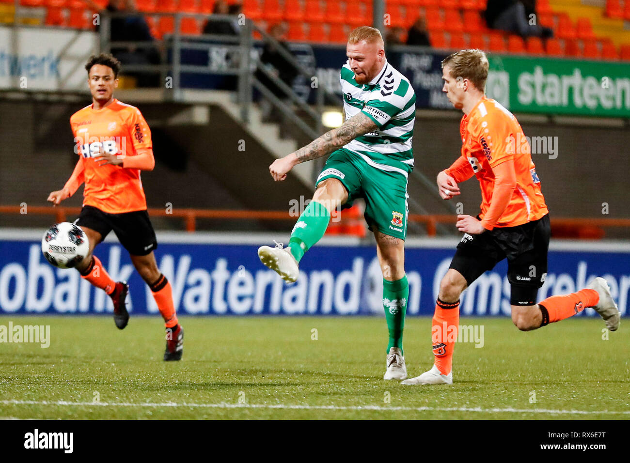 VOLENDAM, 08-03-2019, Kras Stadion, der niederländische Fußball, Keuken Kampioen Divisie, Saison 2018 / 2019. Go Ahead Eagles Spieler Thomas Verheydt während des Spiels Volendam vs Go Ahead Eagles Stockfoto