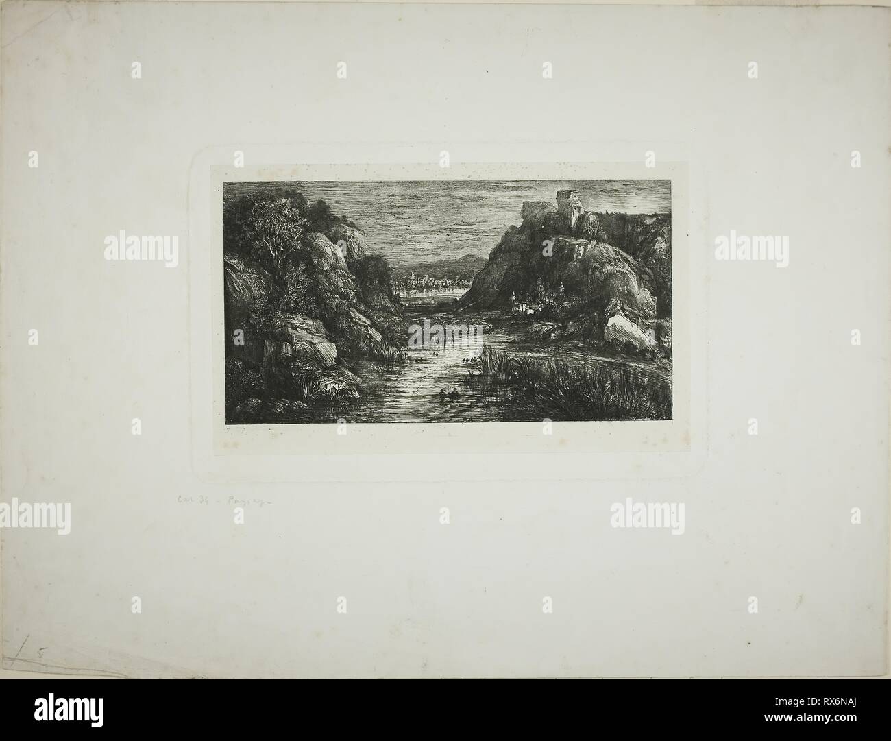 Die fernen Stadt. Rodolphe Bresdin; Französisch, 1825-1885. Datum: 1868. Abmessungen: 97 × 180 mm (Bild); 108 × 193 mm (chine); 134 × 210 mm (Platte); 272 × 360 mm (Blatt). Ätzen und Roulette auf Elfenbein China Papier auf weißem Papier webten. Herkunft: Frankreich. Museum: Das Chicago Art Institute. Stockfoto