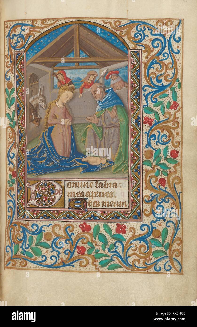 Buch der Stunden, die für die Verwendung von Limoges. Meister der Katharina Gentille; Französisch, aktiv in Limoges, C. 1480-1510. Datum: 1475-1500. Abmessungen: 150 x 80 mm (Bilder, Durchschnitt); 215 × 140 mm (Blätter, Durchschnitt); 41 mm dick (Buch). Mit 182 Folios, 11 Miniaturen Manuskript, 15 historisierte Initialen und anderen Dekorationen in Tempera, Blattgold und farbigen Tinten und littera textualis Inschriften in Latein und Französisch, in Schwarz, Rot regiert, auf Pergament, in Leder mit verschiedenen Designs gestempelt gebunden. Herkunft: Frankreich. Museum: Das Chicago Art Institute. Stockfoto