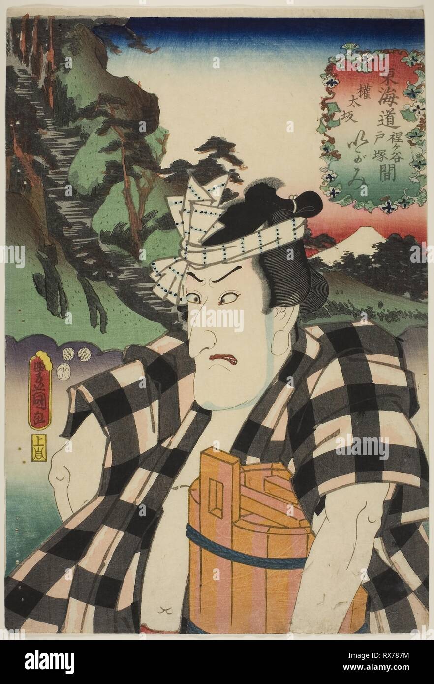 Der Schauspieler Matsumoto Kinsho ich als Igami keine gonta an Gontazaka, zwischen Hodogaya Totsuka und, aus der Serie "tokaido". Utagawa Kunisada I (Toyokuni III); Japanisch, 1786-1864. Datum: 1852. Abmessungen: 36,3 x 24,5 cm (14 1/4 x 9 5/8 in.). Farbe holzschnitt; Oban. Herkunft: Japan. Museum: Das Chicago Art Institute. Stockfoto