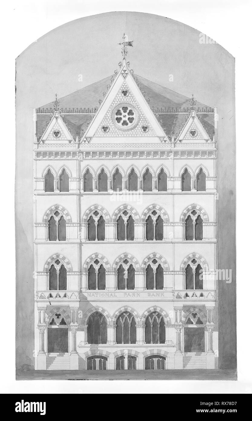 National Park Bank, New York City, New York, Wettbewerb Konstruktionszeichnung. Peter Motorhaube Wight; American, 1838-1925. Datum: 1861-1871. Abmessungen: 40 × 24 cm (15 3/4 x 9 1/2 in.). Tusche und Aquarell auf Papier. Herkunft: New York City. Museum: Das Chicago Art Institute. Stockfoto