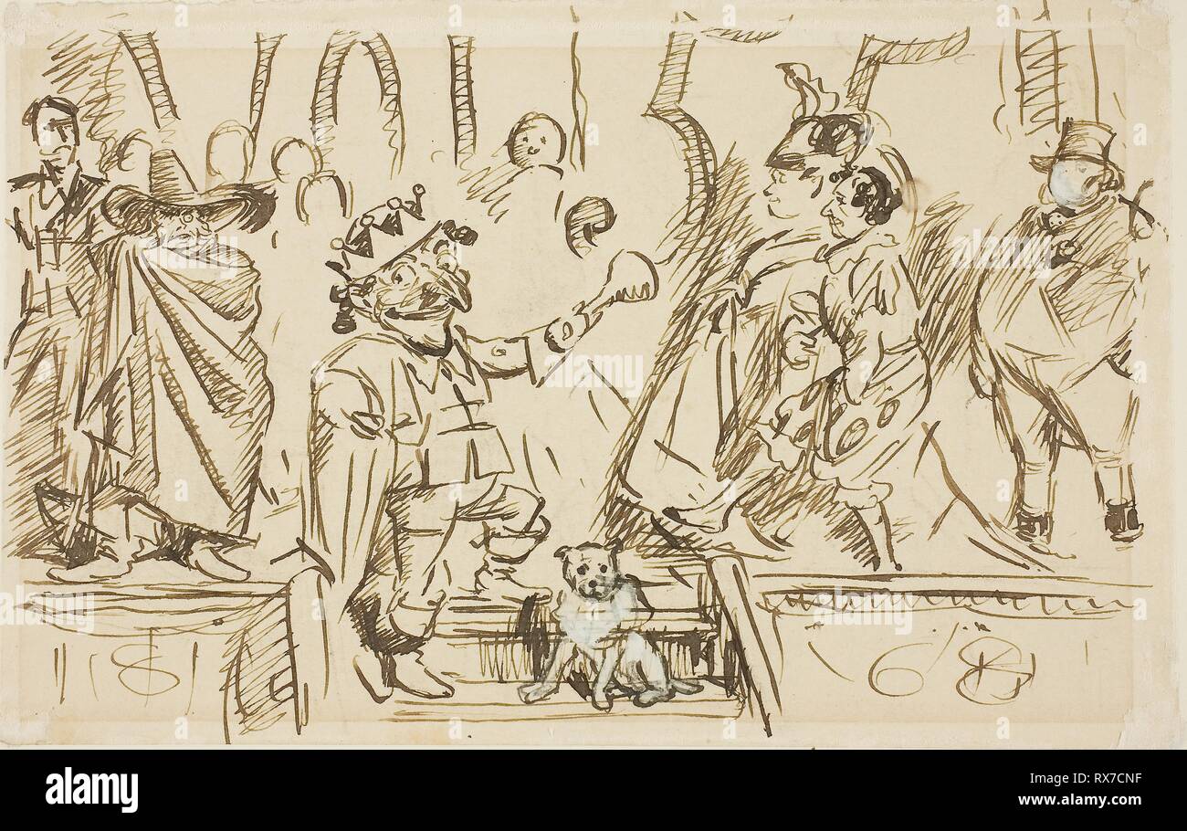 Studie für die Titelseite, von Punch, Band 55. Charles Keene; Englisch, 1823-1891. Datum: 1868. Abmessungen: 112 × 176 mm. Pen und braun Tinte, mit einem Hauch von weißen Gouache, über Graphit, Auf festem Bütten, festgelegt auf Elfenbein webten. Herkunft: England. Museum: Das Chicago Art Institute. Autor: Charles Samuel Keene. Stockfoto