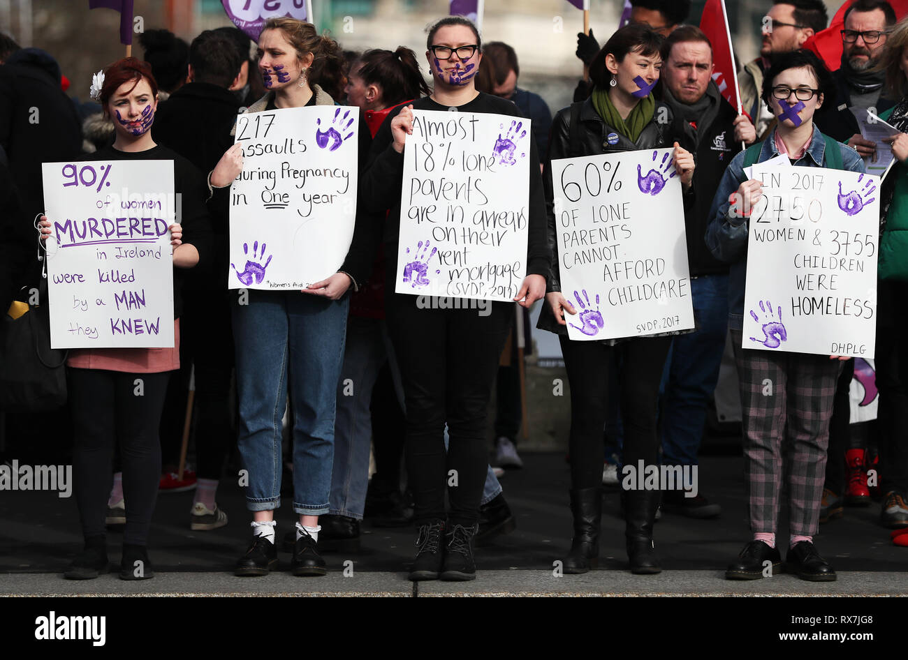 Menschen Tag Protest des Internationalen Frauen im Stadtzentrum von Dublin. Stockfoto