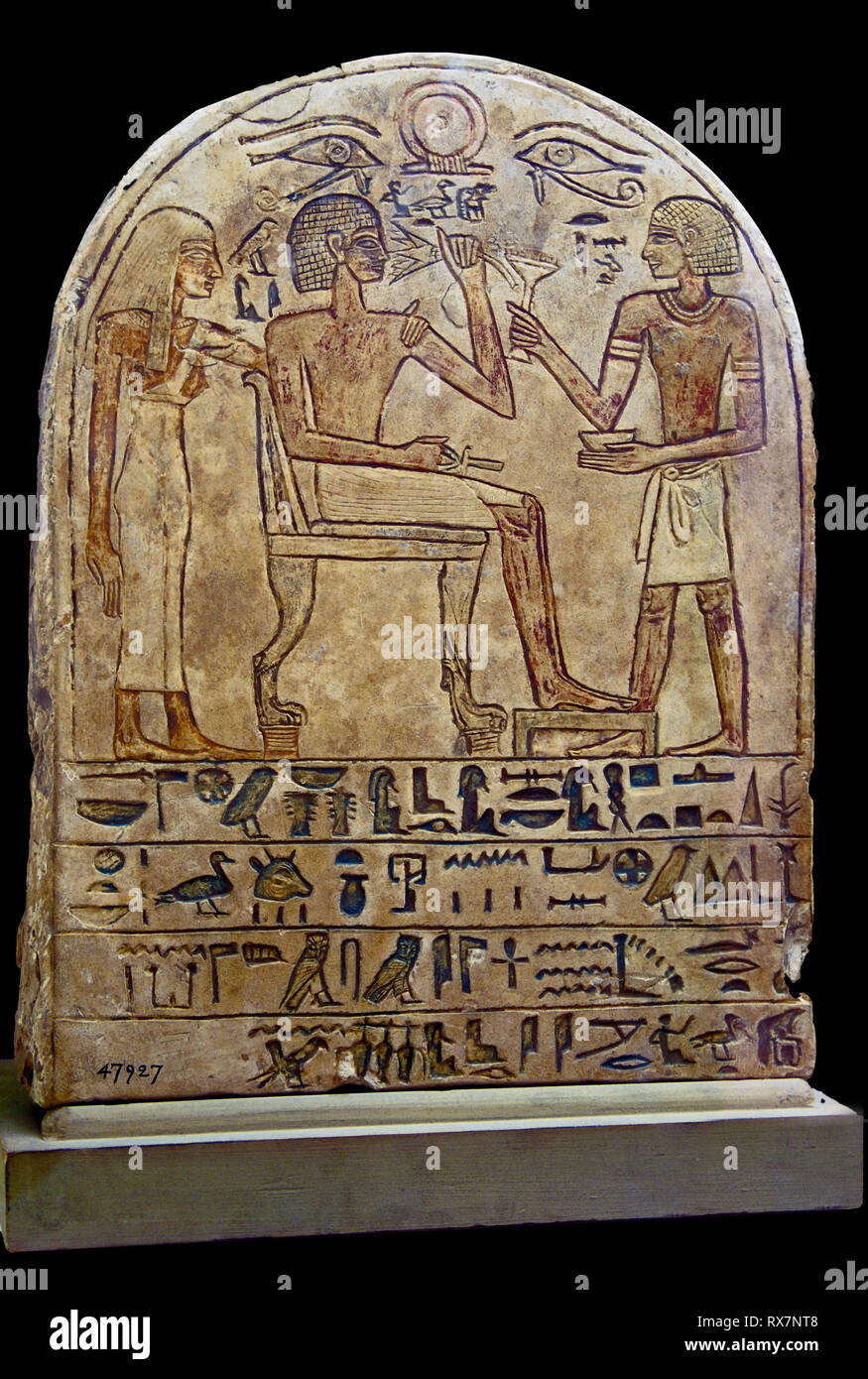Grabkunst Stele auf Kalkstein, Edfu, Reich der Mitte, Museum, Fayum, Ägypten, Afrika Stockfoto