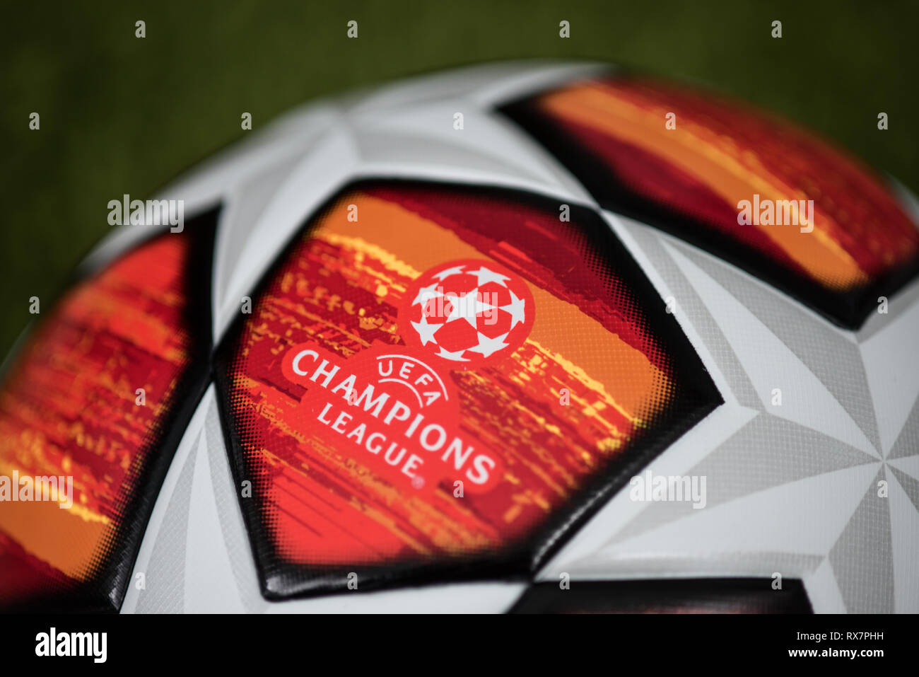 Nahaufnahme von Adidas UEFA Champions League Fußball. Madrid 2019. Stockfoto