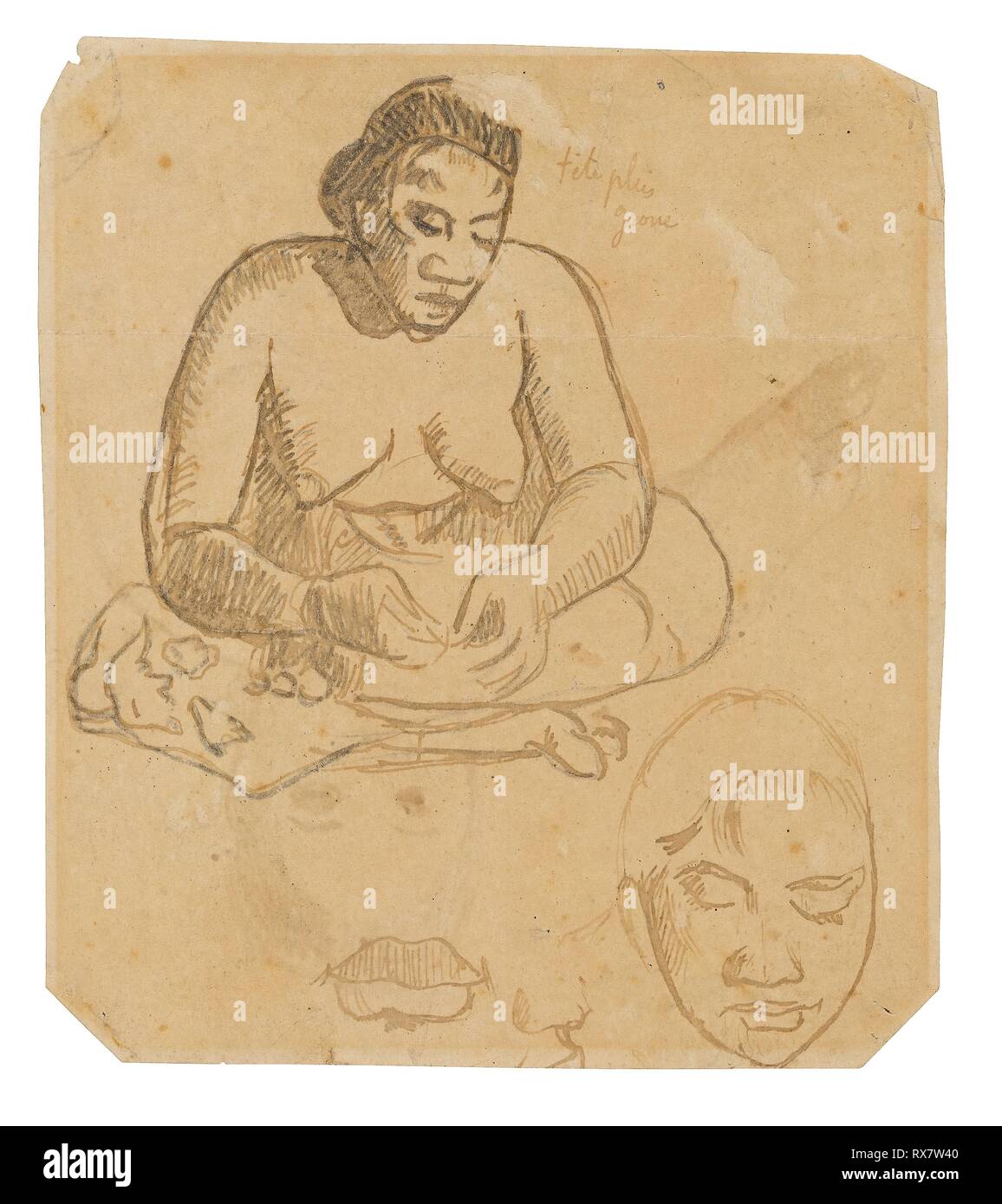 Sitzt tahitianische Frau (recto); Ständige tahitianische Frau (verso). Paul Gauguin; Französisch, 1848-1903. Datum: 1891-1893. Abmessungen: 179 × 158 mm. Stift und Tinte (ursprünglich Braun Lila, est.), mit Graphit, auf Creme webte Papier (recto); Stift und Tinte (ursprünglich Braun Lila, est.), mit Spuren von Graphit, auf Creme webte Papier; aus einem Skizzenbuch entfernt und beschnitten. Herkunft: Frankreich. Museum: Das Chicago Art Institute. Stockfoto