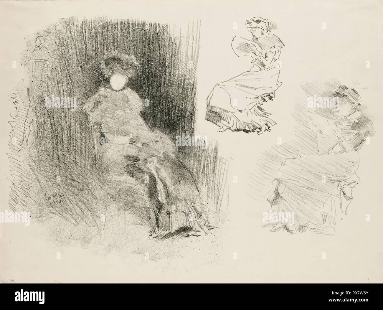 Lesen. James McNeill Whistler; American, 1834-1903. Datum: 1879. Abmessungen: 253 x 365 mm (Bild); 279 x 377 mm (Blatt). Lithographie, in schwarzer Tinte, mit stumping, auf Elfenbein webte Papier. Herkunft: USA. Museum: Das Chicago Art Institute. Stockfoto