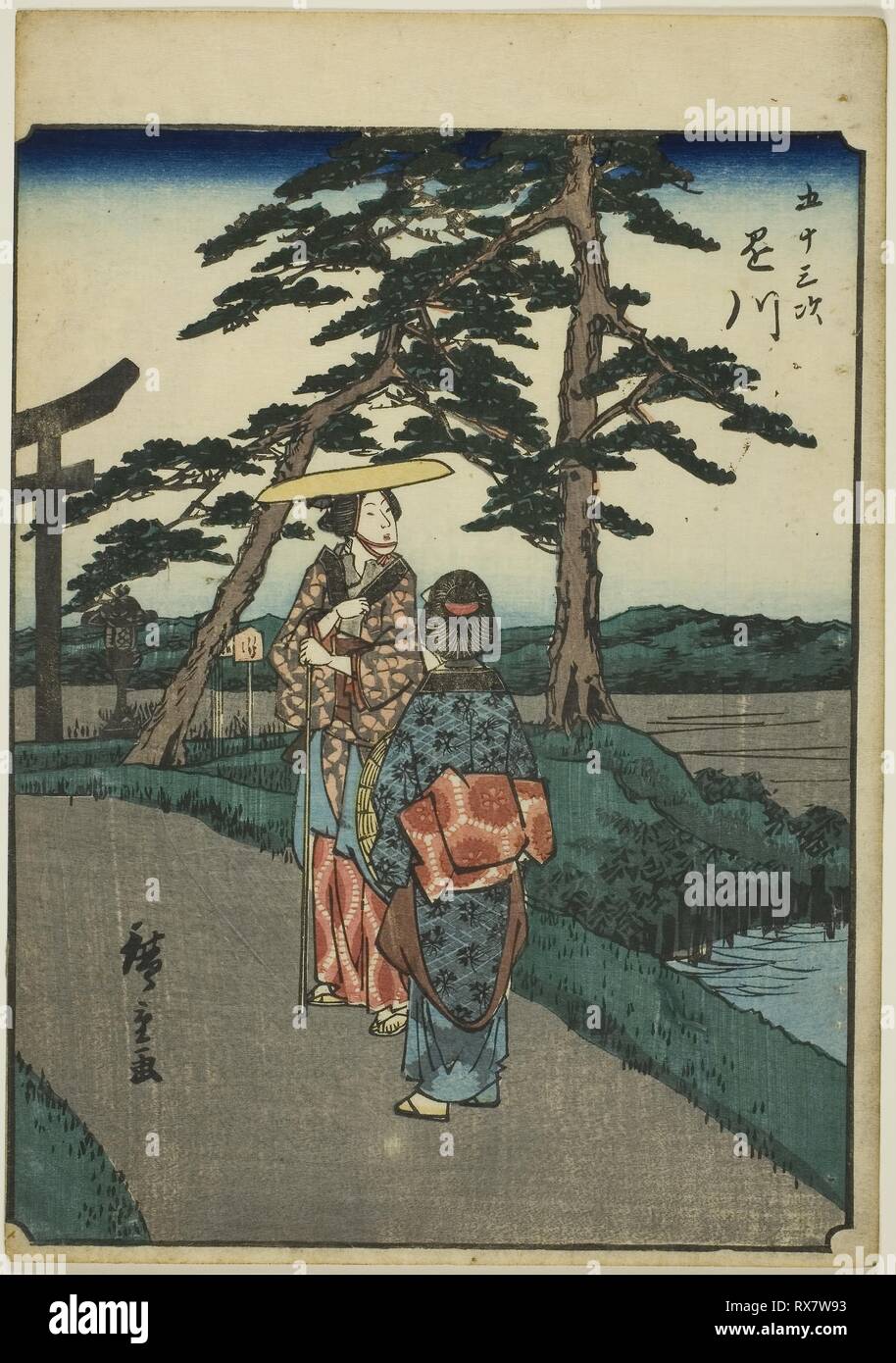 Kakegawa, aus der Serie "Dreiundfünfzig Stationen des Tokaido [] (Gojusan tsugi)", auch bekannt als die Abbildung Tokaido (Jinbutsu Tokaido). Utagawa Hiroshige?? ??; Japanisch, 1797-1858. Datum: 1852. Abmessungen: 25,4 x 18,1 cm (10 x 7 1/8 in.). Farbe holzschnitt; chuban. Herkunft: Japan. Museum: Das Chicago Art Institute. Stockfoto