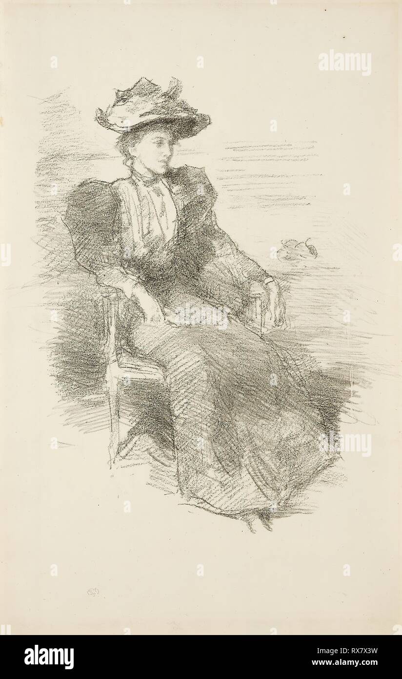 Ein Porträt: Mildred Howells. James McNeill Whistler; American, 1834-1903. Datum: 1894. Abmessungen: 226 x 197 mm (Bild); 319 x 202 mm (Blatt). Transfer Lithographie in Schwarz mit Schaben, auf Elfenbein Bütten. Herkunft: USA. Museum: Das Chicago Art Institute. Stockfoto