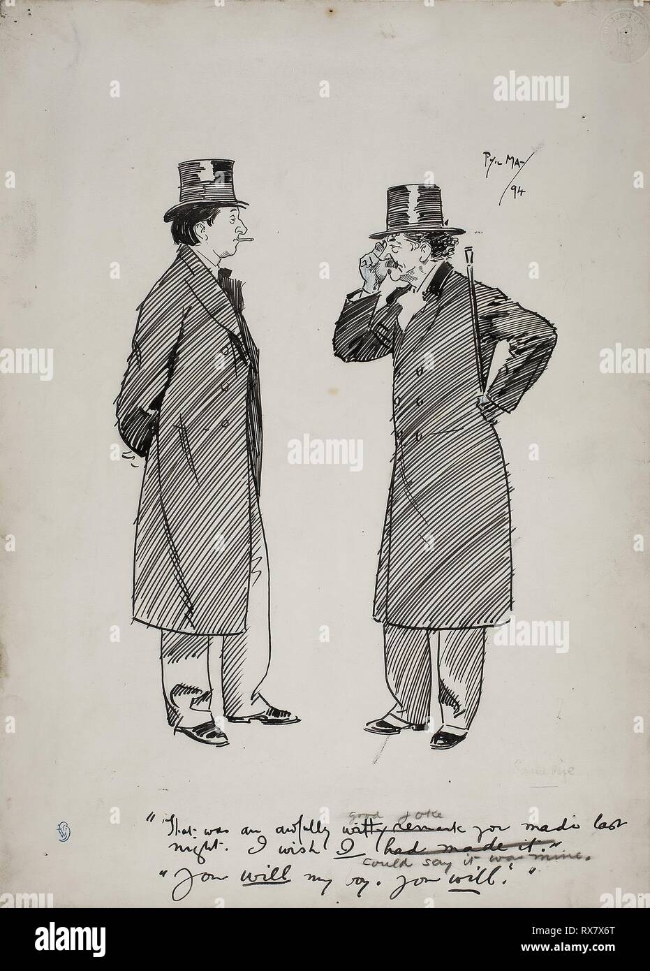 Oscar Wilde und Whistler. Philip William kann; Englisch, 1864-1903. Datum: 1894. Abmessungen: 354 x 255 mm (Blatt). Feder und Tinte schwarz, mit schwarzer Kreide und einem Hauch von blauen Zeichenstift, auf Elfenbein Laminat. Herkunft: England. Museum: Das Chicago Art Institute. Stockfoto