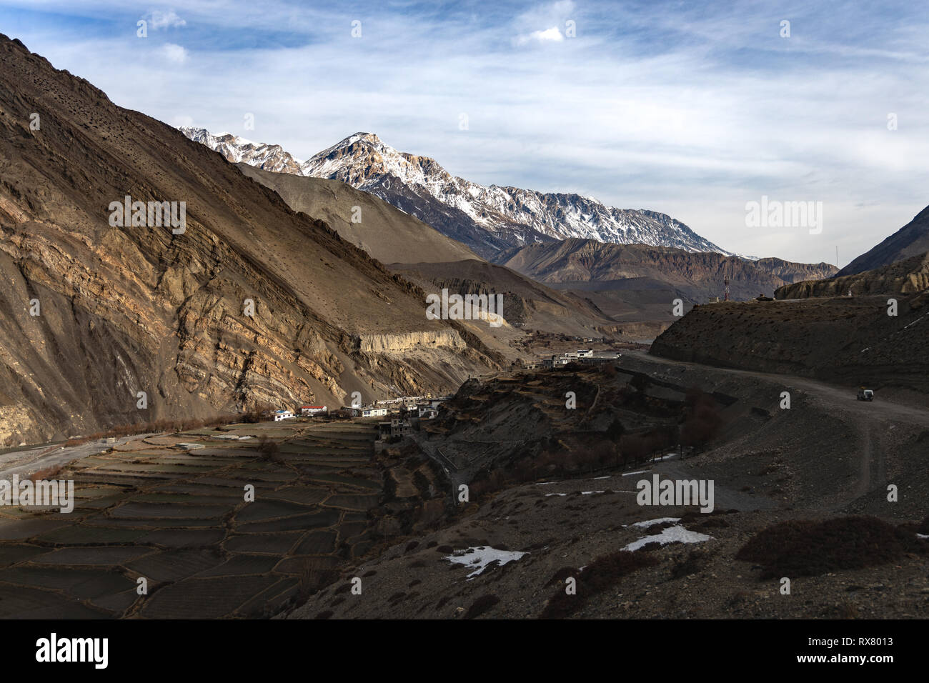 Die Landschaft und das Kloster von Kagbeni, untere Mustang Stockfoto