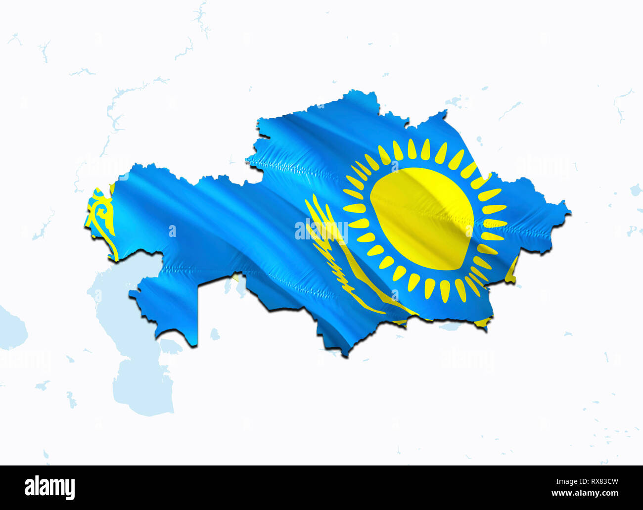 Flagge Karte von Kasachstan. 3Drendering Kasachstan Karte und Flagge auf Asien Karte. Das Flagge Karte von Kasachstan. 3Drendering Kasachstan Karte und Flagge auf Asien Karte. Das