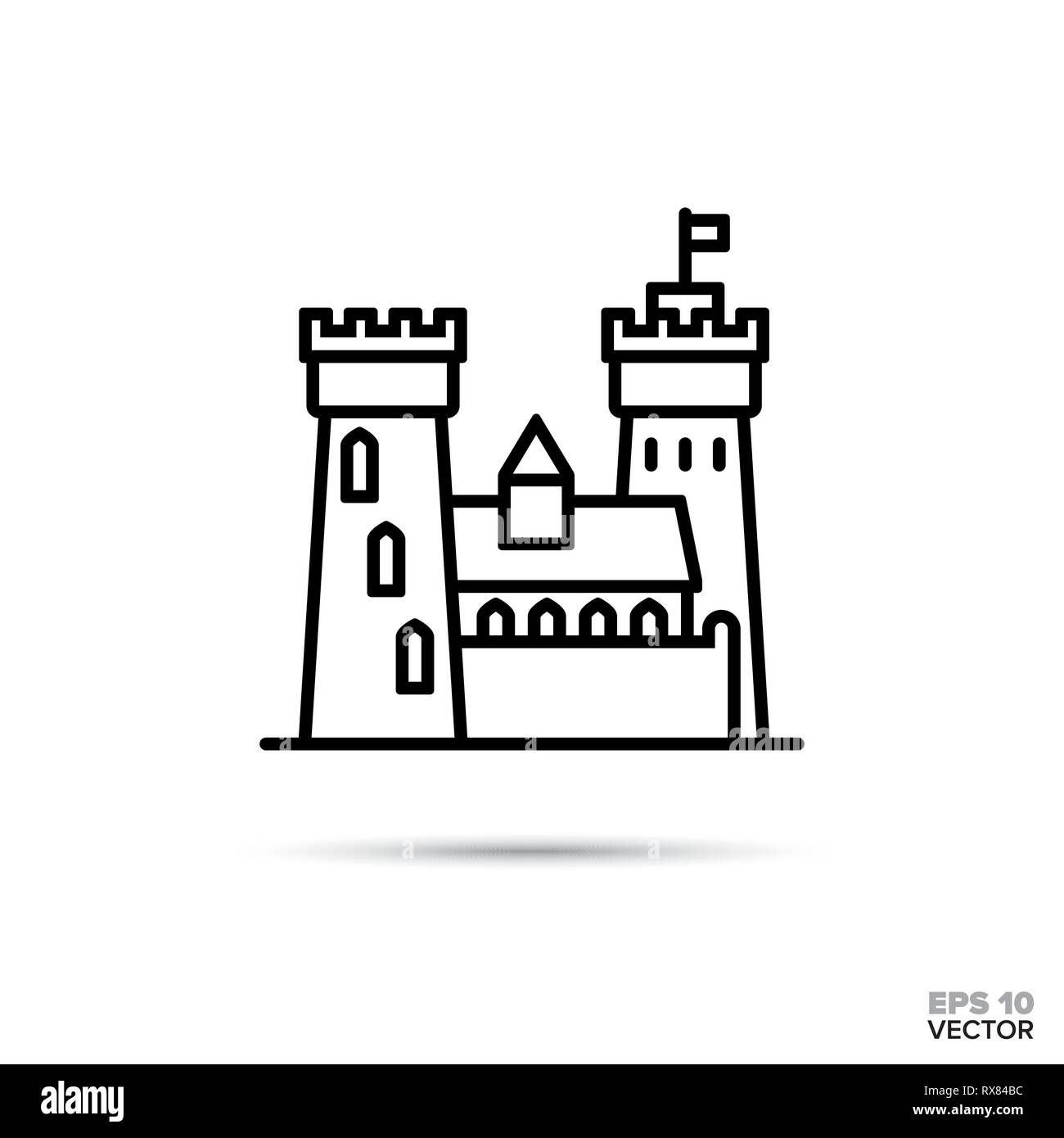 Fantasy schloss flache Linie angezeigt. Märchen Festung Vector Illustration. Stock Vektor