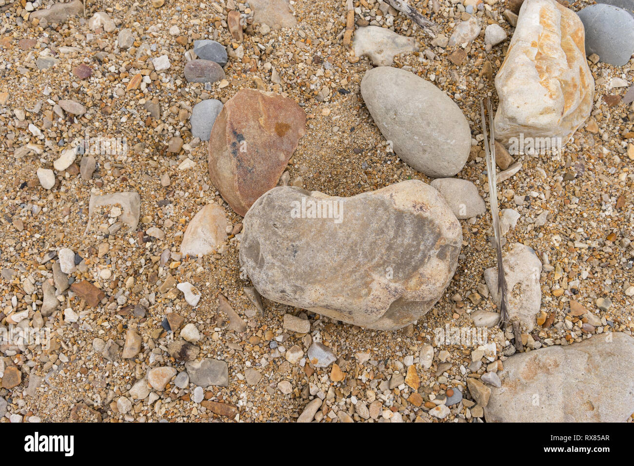 Pebbles withcoarse Sand am Strand Stockfoto