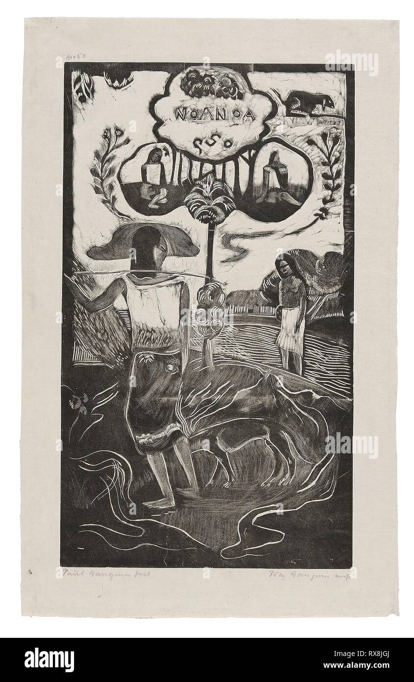 Noa Noa (DUFTENDE), von der Noa Noa Suite. Paul Gauguin (Französisch, 1848-1903); von Pola Gauguin (Dänisch, geboren in Frankreich, 1883-1961); gedruckt veröffentlicht von Christian Cato, Kopenhagen. Datum: 1893-1894. Abmessungen: 355 x 205 mm (Bild); 422×265 mm (Blatt). Holz-block Drucken in schwarzer Tinte auf Gräulich-elfenbein China Papier. Herkunft: Frankreich. Museum: Das Chicago Art Institute. Stockfoto