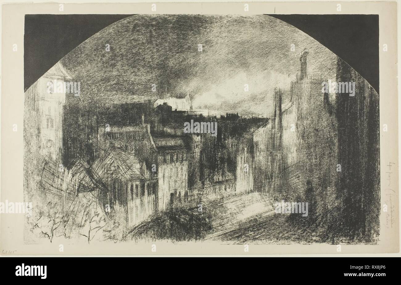 Tag der Bastille in Montmartre. Félix Hilaire Buhot; Französisch, 1847-1898. Datum: 1892. Abmessungen: 320 x 490 mm (Bild); 348 × 552 mm (Blatt). Lithographie in Schwarz auf Elfenbein webte Papier. Herkunft: Frankreich. Museum: Das Chicago Art Institute. Stockfoto