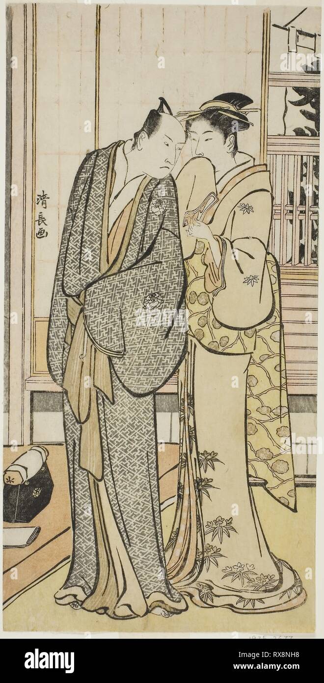 Der Schauspieler Ichikawa Yaozo III mit einer Geisha, von einer unbetitelten Serie von Drucken, die Akteure im privaten Leben. Torii Kiyonaga; Japanisch, 1752-1815. Datum: 1778-1789. Abmessungen: 29,2 x 14,5 cm. Farbe holzschnitt; hosoban. Herkunft: Japan. Museum: Das Chicago Art Institute. Stockfoto