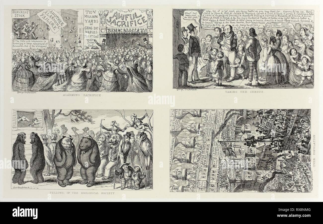 Alarmierende Opfer von George Cruikshank Stahl Radierungen auf den Comic Almanacks: 1835-1853 (oben links). George Cruikshank (Englisch, 1792-1878); von Pickering & Amp; Chatto (Englisch, 19. Jahrhundert). Datum: 1851. Abmessungen: 204 × 331 mm (Primary Support); 344 × 506 mm (sekundäre) unterstützen. Vier stahl Radierungen in Schwarz auf Creme Indien Papier, legte sich auf Off-white Card (chine collé). Herkunft: England. Museum: Das Chicago Art Institute. Stockfoto