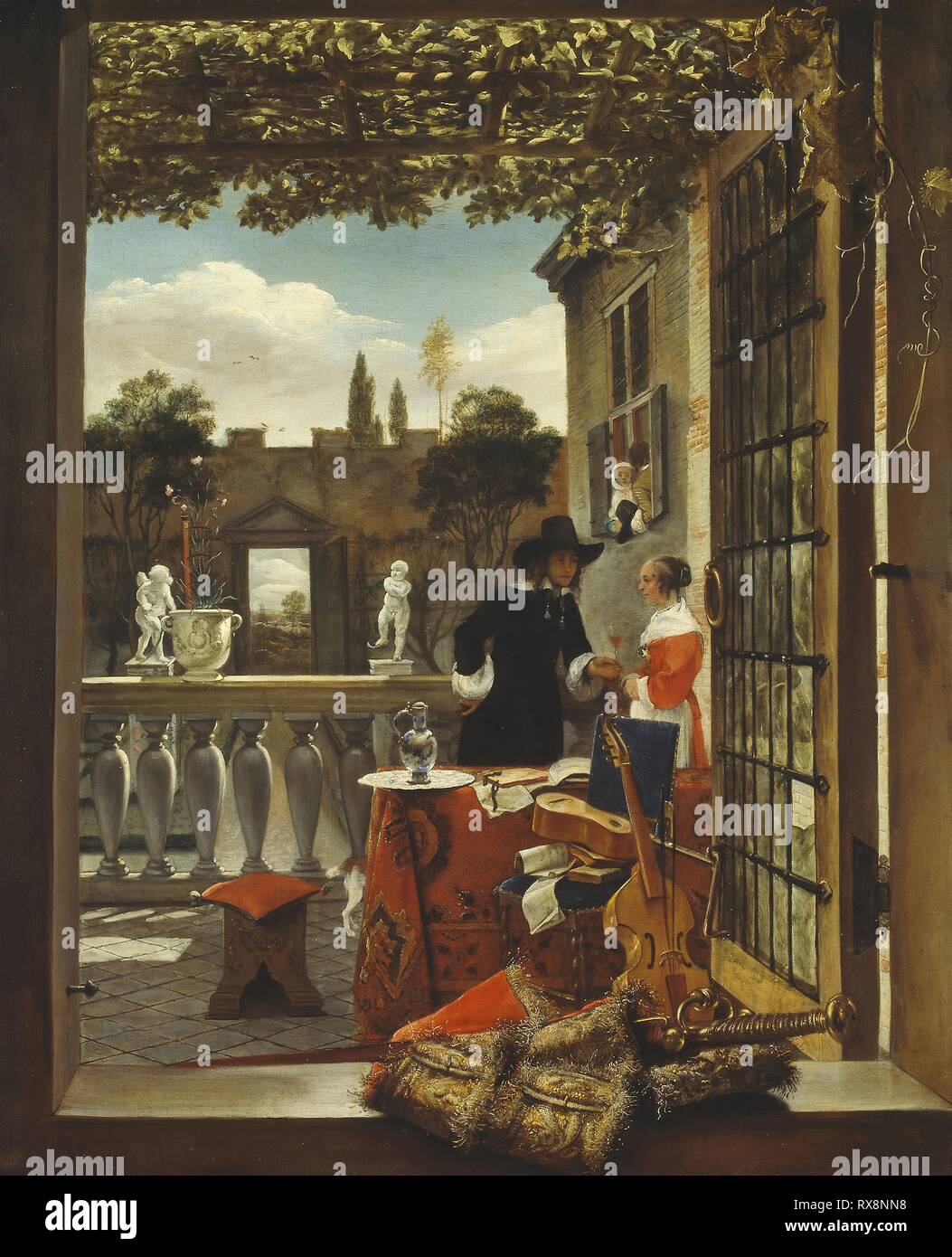 Die Terrasse. Niederländisch (Delft). Datum: 1655-1665. Abmessungen: 42 1/16 x 34 3/8 in. (106,9 × 87,4 cm). Öl auf Leinwand. Herkunft: Delft. Museum: Das Chicago Art Institute. Stockfoto