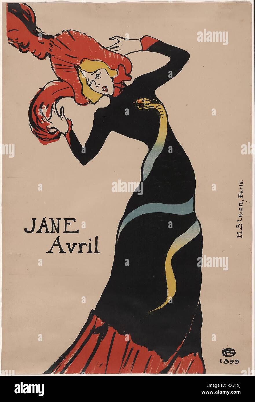 Jane Avril. Henri de Toulouse-Lautrec; Französisch, 1864-1901. Datum: 1899. Abmessungen: 556 × 309 mm (Bild, inkl. stray Marken); 556 × 376 mm (Blatt). Farblithographie auf Tan webte Papier. Herkunft: Frankreich. Museum: Das Chicago Art Institute. Stockfoto