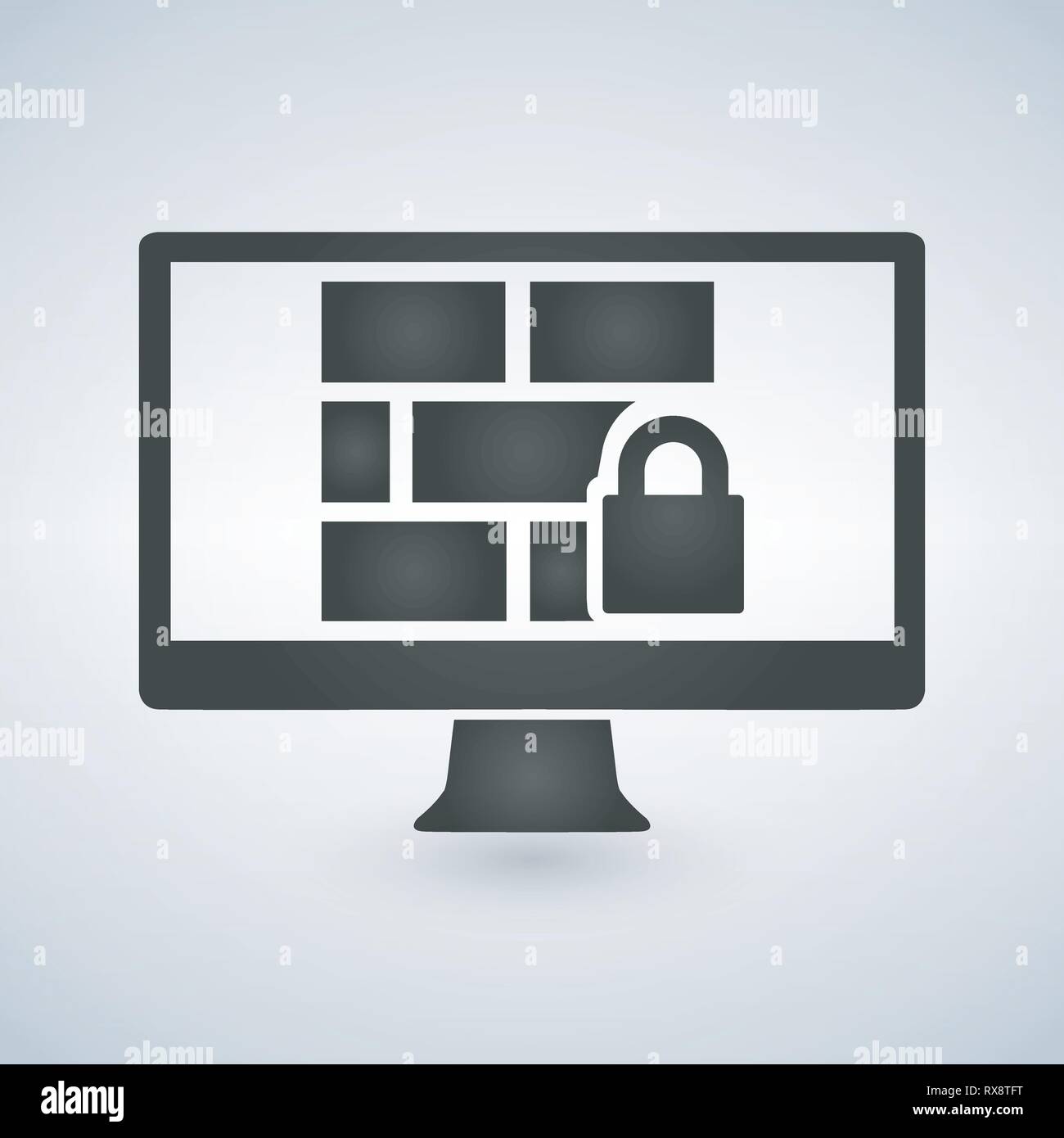 Firewall auf dem Computer Monitor Symbol auf einem weißen Hintergrund. Stock Vektor
