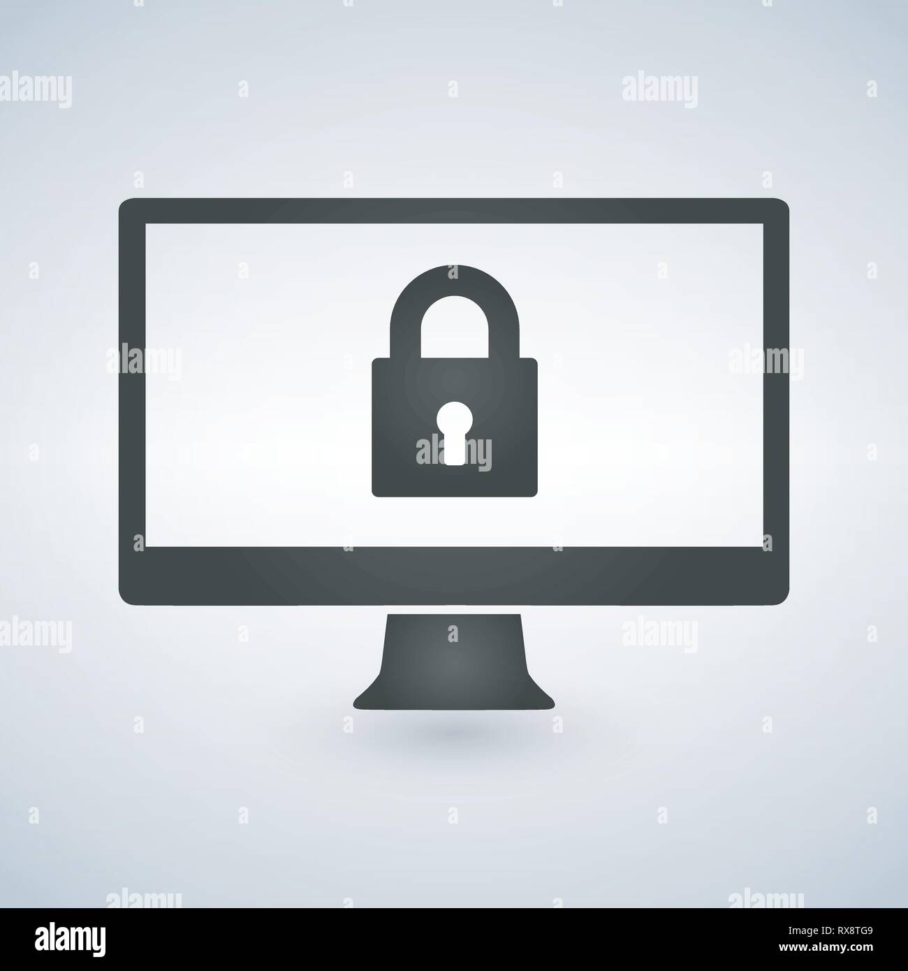 Desktop Computer und Schloss auf dem Bildschirm. Computer Sicherheit, Passwort, Datenschutz, vertrauliche Informationen Schutzkonzepte. Vector Illustration. Stock Vektor