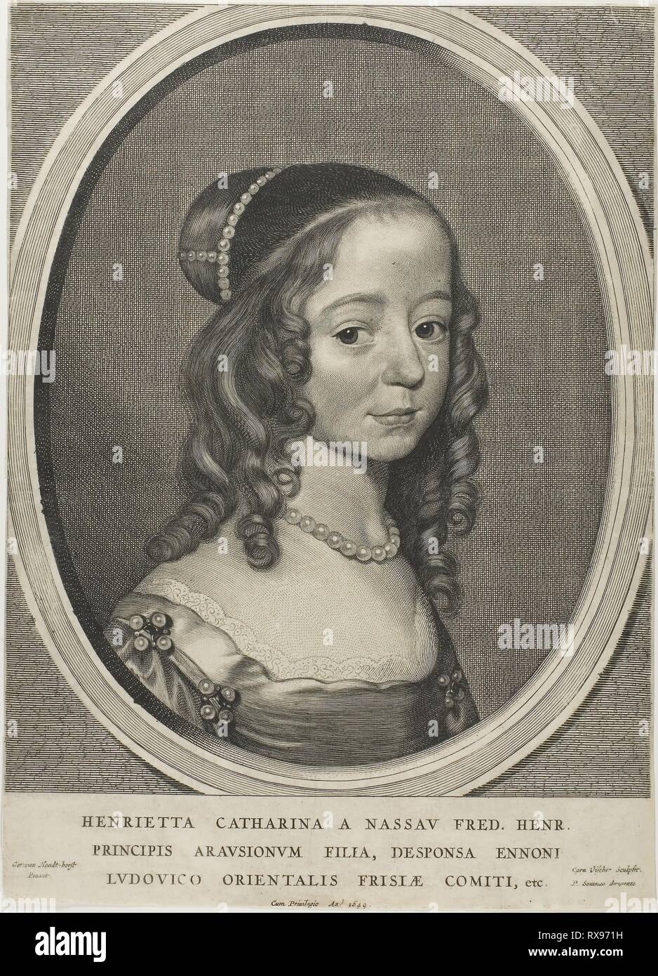 Henrietta Catharina von Nassau. Cornelis Visscher, der Ältere (Niederländischen, C. 1520-1586); nach Gerrit van Honthorst (Niederländisch, 1590-1656). Datum: 1540-1586. Abmessungen: . Gravur auf Papier. Herkunft: Holland. Museum: Das Chicago Art Institute. Stockfoto