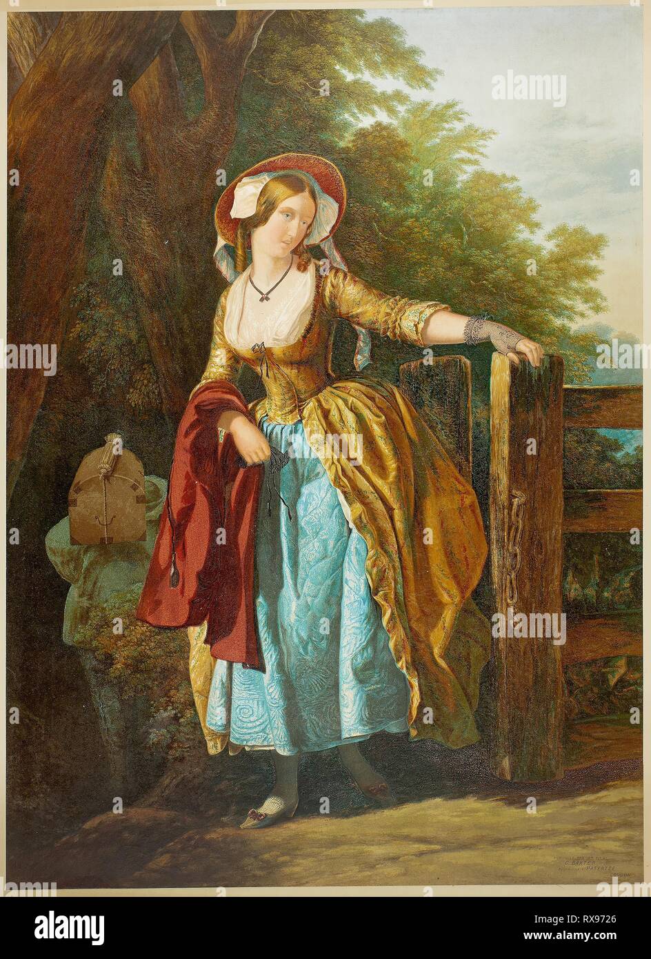 Der Abschied (mit Mann und Kasten). George Baxter (Englisch, 1804-1867); Edward Henry Corbould (Englisch, 1815-1905). Datum: 1858. Abmessungen: 635 × 462 mm. Stahlstich gefärbt mit Holz unterbauen, auf Papier. Herkunft: England. Museum: Das Chicago Art Institute. Stockfoto
