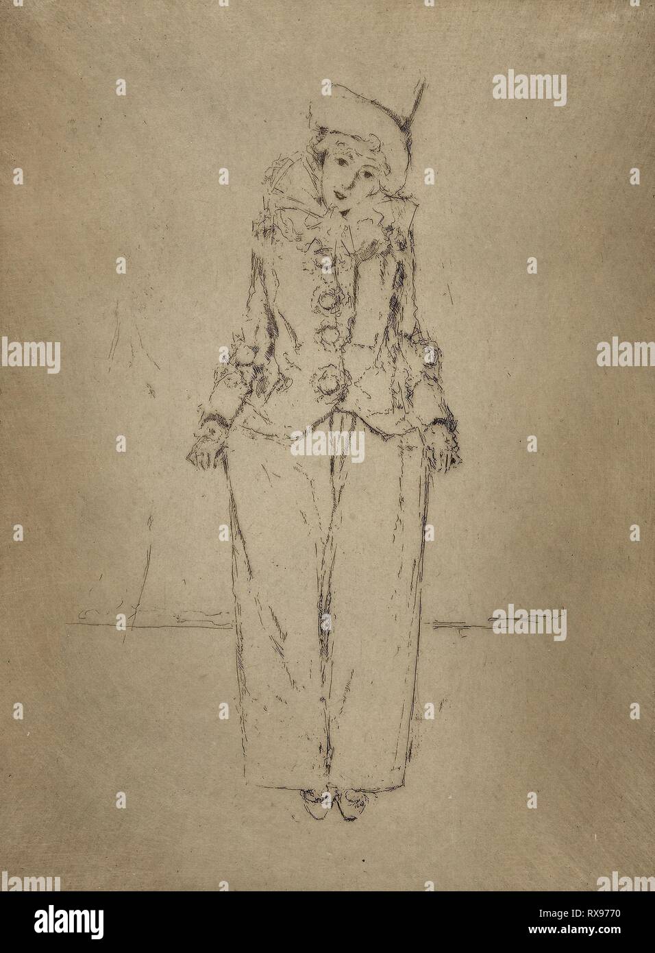 Pierrot de Pied, Porträt der Frau A.C. Theodore Roussel; Französisch, in England, 1847-1926 gearbeitet. Datum: 1888. Abmessungen: 205 x 140 (Bild); 251 × 190 mm (Platte); 254 × 190 mm (Blatt, mit Registerkarte "Unterschrift"). Ätzen in Braun mit Platte Ton auf Creme Bütten. Herkunft: England. Museum: Das Chicago Art Institute. Stockfoto