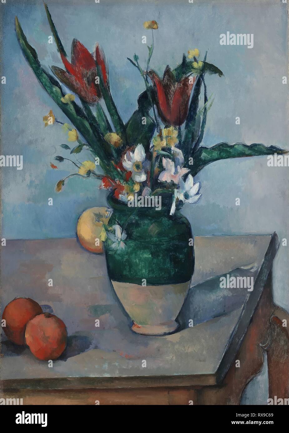 Die Vase mit Tulpen. Paul Cézanne; Französisch, 1839-1906. Datum: 1885-1895. Abmessungen: 23 1/2 x 16 5/8 in. (59,6 × 42,3 cm). Öl auf Leinwand. Herkunft: Frankreich. Museum: Das Chicago Art Institute. VALABREGNE ANTHONY. Stockfoto